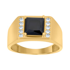 10kt Yellow Gold Mens Black White Cubic-Zirconia Square Head Fashion Ring