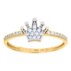 10kt Two-Tone Gold Womens Cubic-Zirconia Crown Fashion Ring