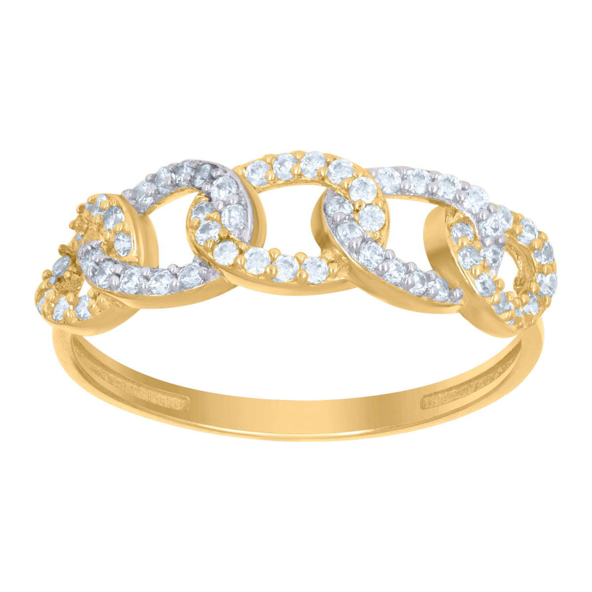 10kt Two-Tone Gold Womens Cubic-Zirconia Curb Link Fashion Ring