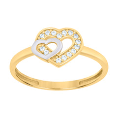 10kt Two-Tone Gold Womens Cubic-Zirconia Double Heart Ring