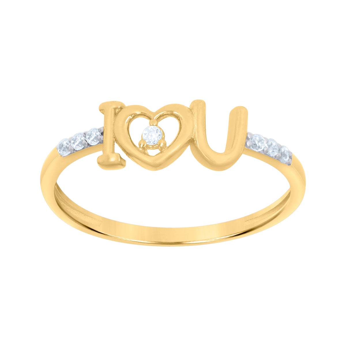 10kt Two-Tone Gold Womens Cubic-Zirconia I Love U Heart Love Ring
