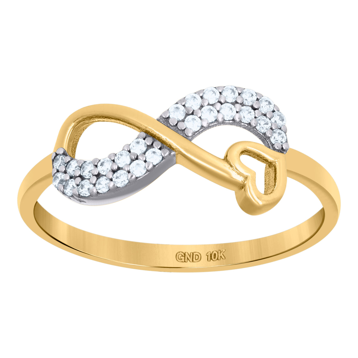 10kt Two-Tone Gold Womens Cubic-Zirconia Love Symbol Infinity Heart Ring