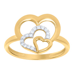 10kt Two-Tone Gold Womens Cubic-Zirconia Triple Heart Ring