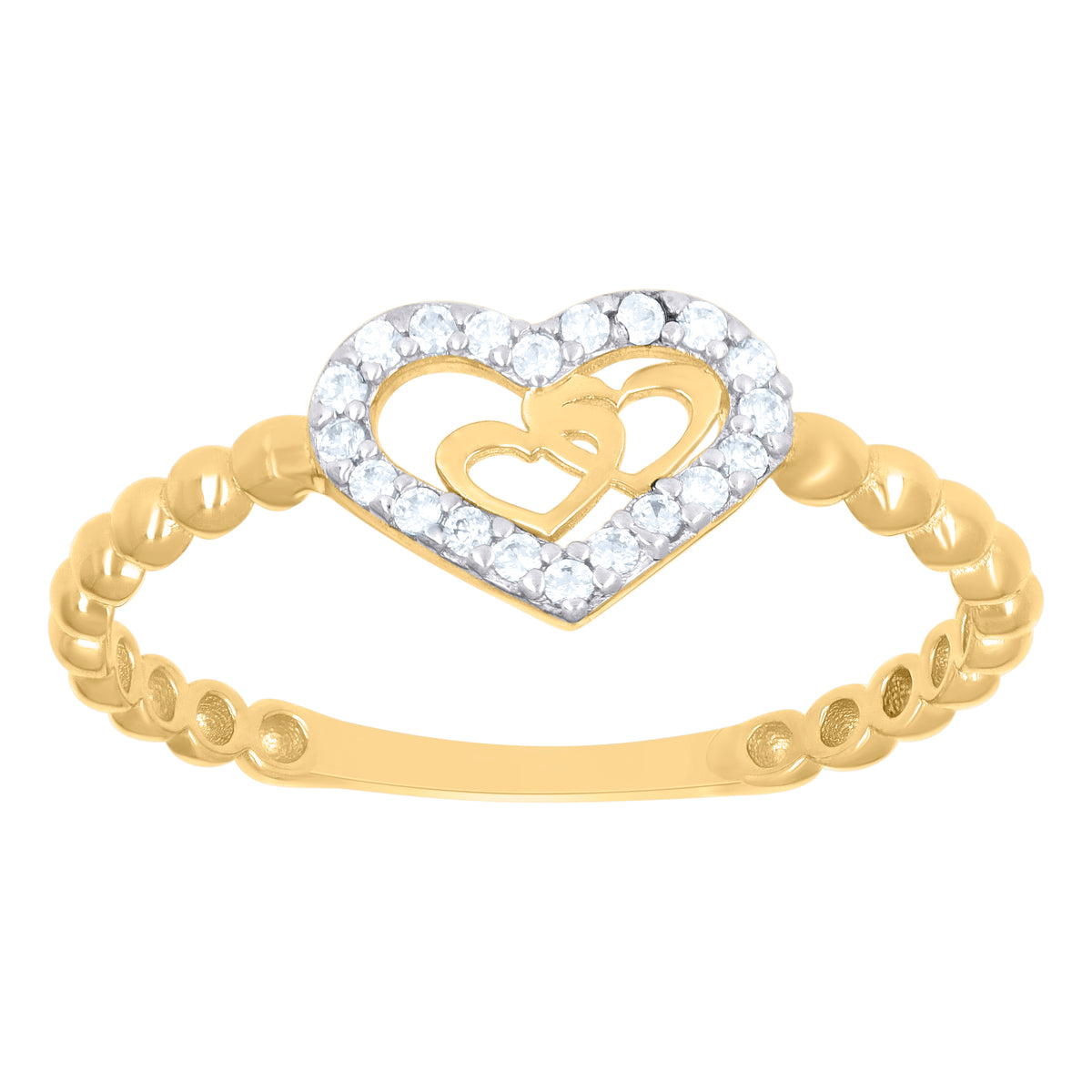 10kt Two-Tone Gold Womens Cubic-Zirconia Hearts In Heart Ring