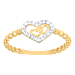 10kt Two-Tone Gold Womens Cubic-Zirconia Hearts In Heart Ring