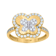 10kt Two-Tone Gold Womens Cubic-Zirconia Butterfly Insect Wildlife Ring