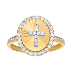 10kt Two-Tone Gold Womens Cubic-Zirconia Cross Religious Ring