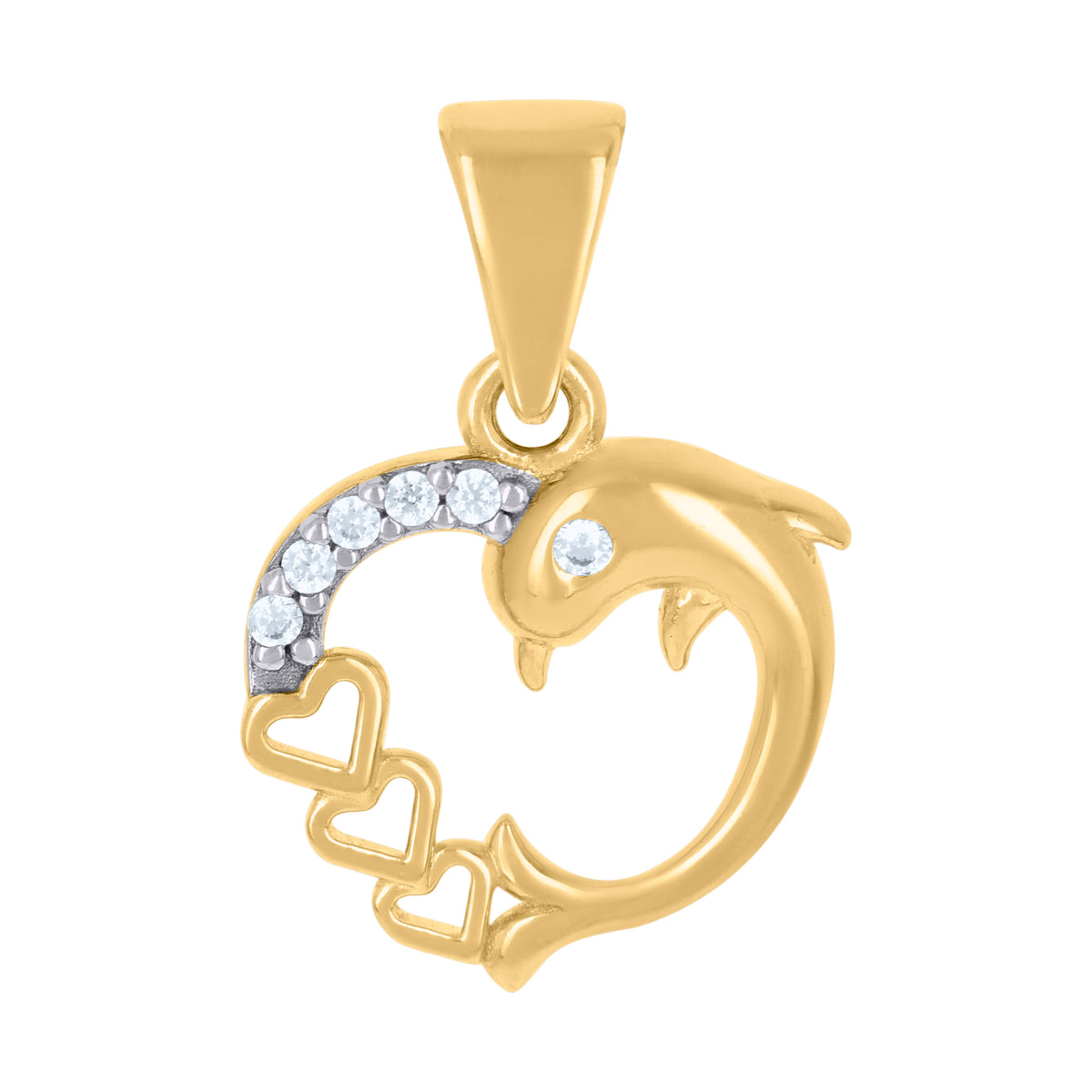 10kt Two-tone Gold Womens Cubic-Zirconia Dolphin Heart Charm Pendant