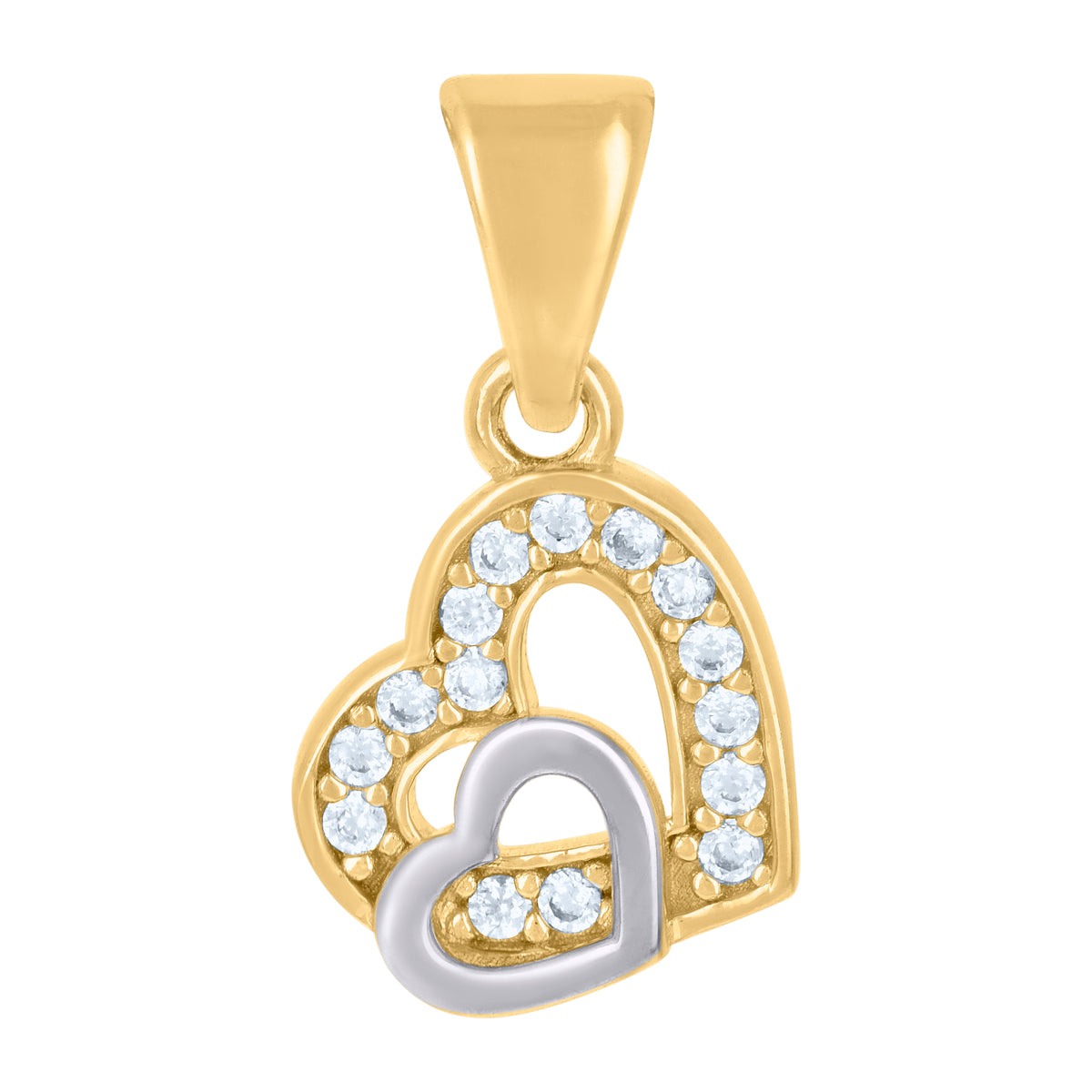 10kt Two-tone Gold Womens Cubic-Zirconia Double Heart Charm Pendant