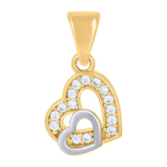 10kt Two-tone Gold Womens Cubic-Zirconia Double Heart Charm Pendant