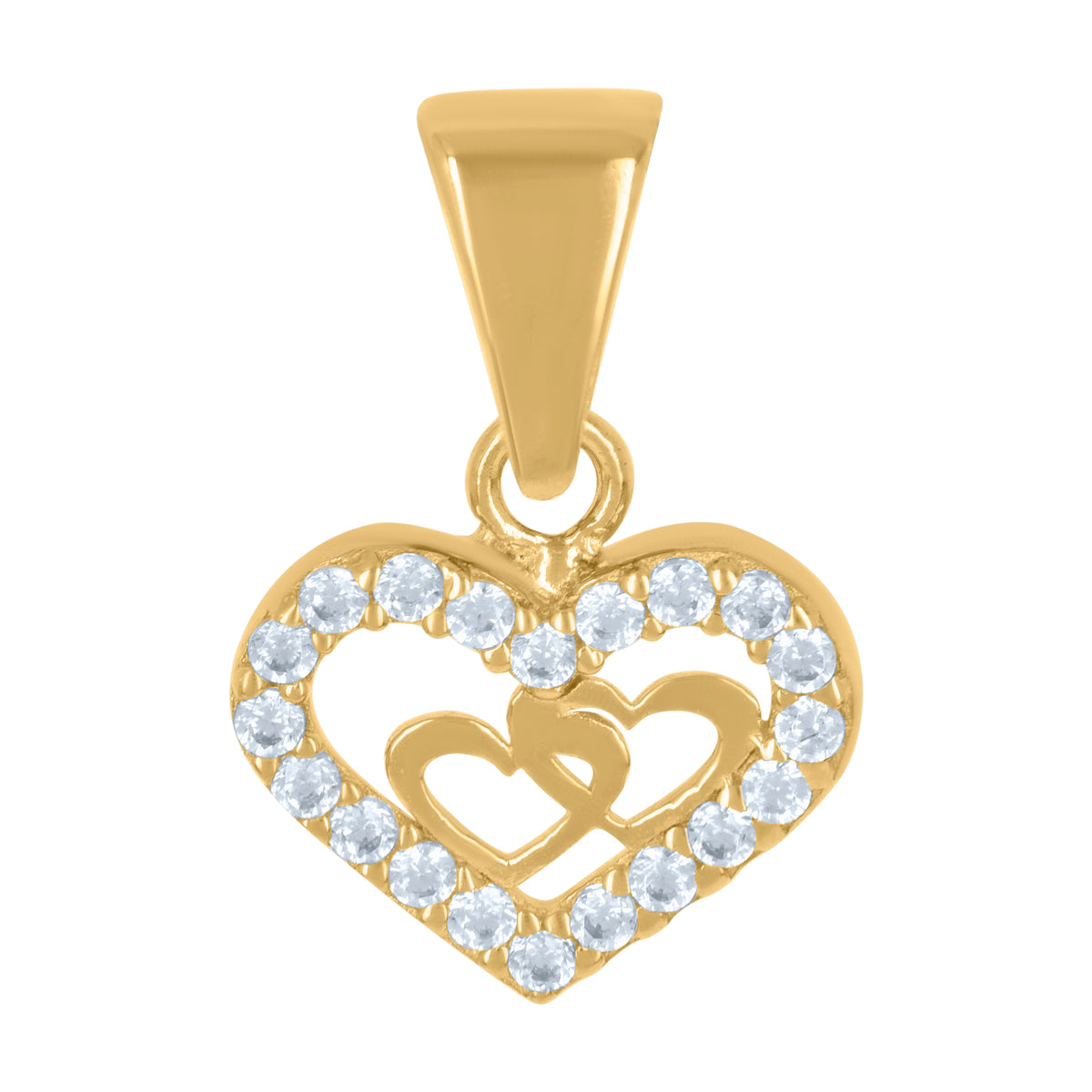 10kt Yellow Gold Womens Cubic-Zirconia Double Heart Charm Pendant