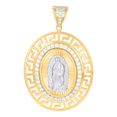 10kt Yellow Gold Mens Red White Oval Round Cubic-Zirconia St. Lazarus Religious Charm Pendant