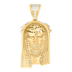 10kt Yellow Gold Mens Red/Brown White Cubic-Zirconia Leo/Lion Head Zodiac Sign/Wildlife Charm Pendant