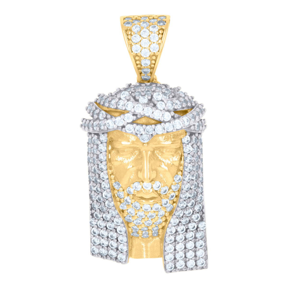 10kt Yellow Gold Mens Red/Brown White Cubic-Zirconia Leo/Lion Head Zodiac Sign/Wildlife Charm Pendant