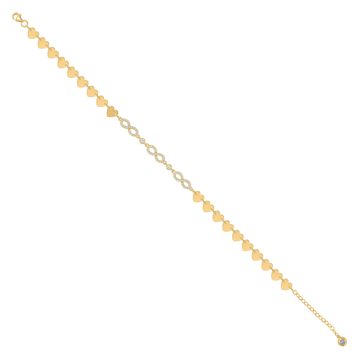 14kt Yellow Gold Womens Cubic-Zirconia Infinity Heart Charm Bracelet Size 10 Inches