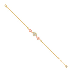 14kt Two-Tone Gold Womens Cubic-Zirconia Lock Heart Charm Bracelet Size 8 Inches
