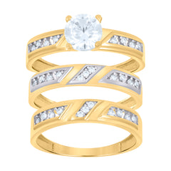 10kt Tri-Color Gold Womens Cubic-Zirconia Trio Ring Set