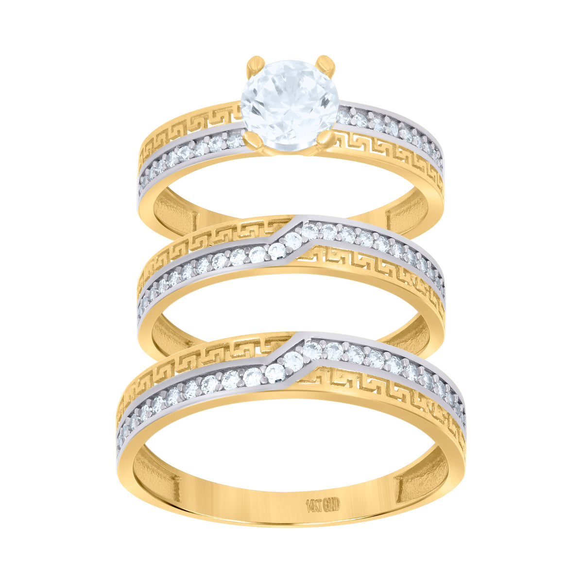 10kt Tri-Color Gold Womens Cubic-Zirconia Trio Ring Set