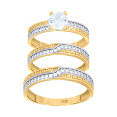 10kt Tri-Color Gold Womens Cubic-Zirconia Trio Ring Set