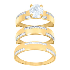 10kt Two-tone Gold His & Hers Cubic-Zirconia Greek Key Trio Ring Set
