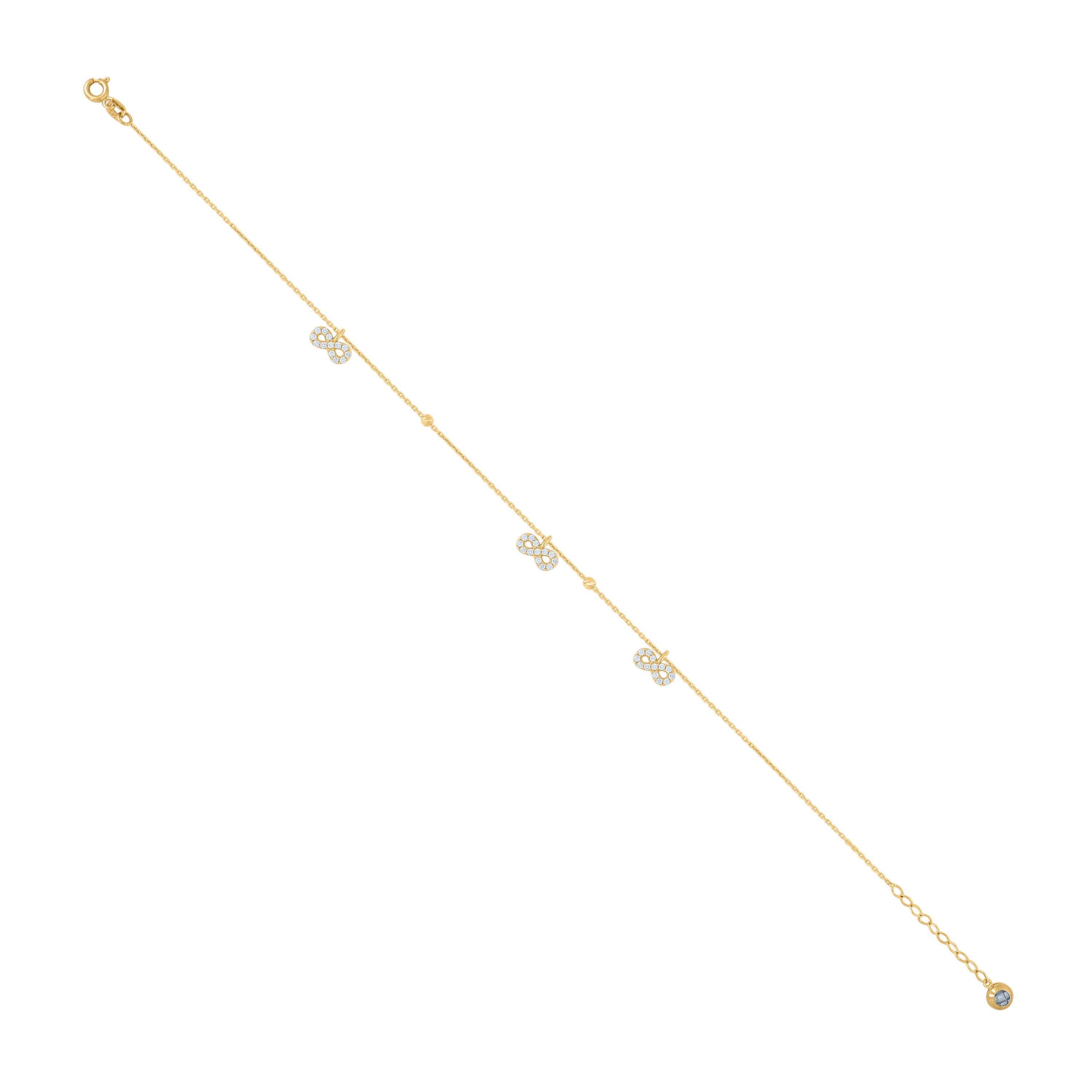 14kt Yellow Gold Womens Cubic-Zirconia Beaded Infinity Charm Anklet Bracelet Size 10 Inches