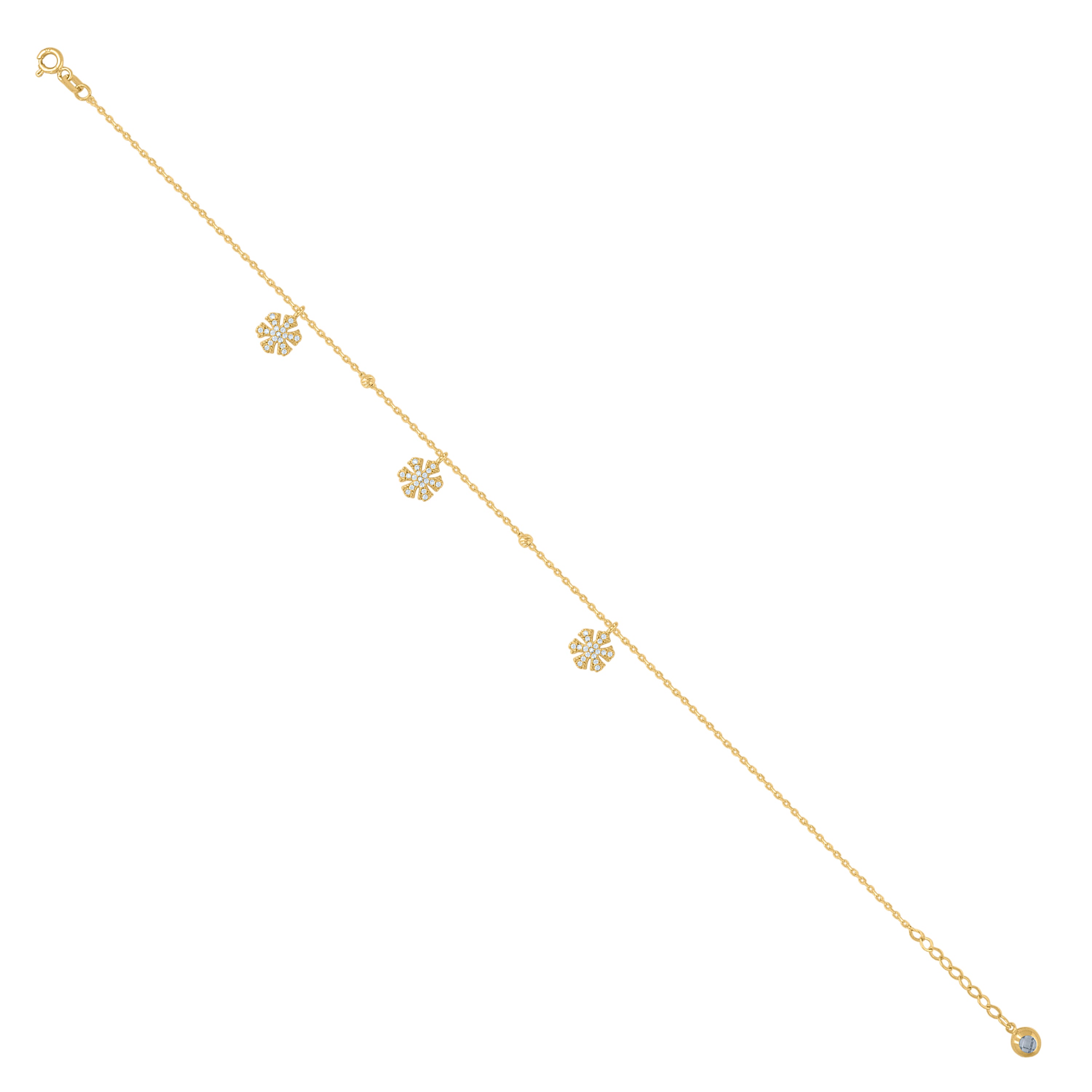 14kt Yellow Gold Womens Cubic-Zirconia Snowflakes Fashion Charm Anklet Bracelet Size 8 Inches