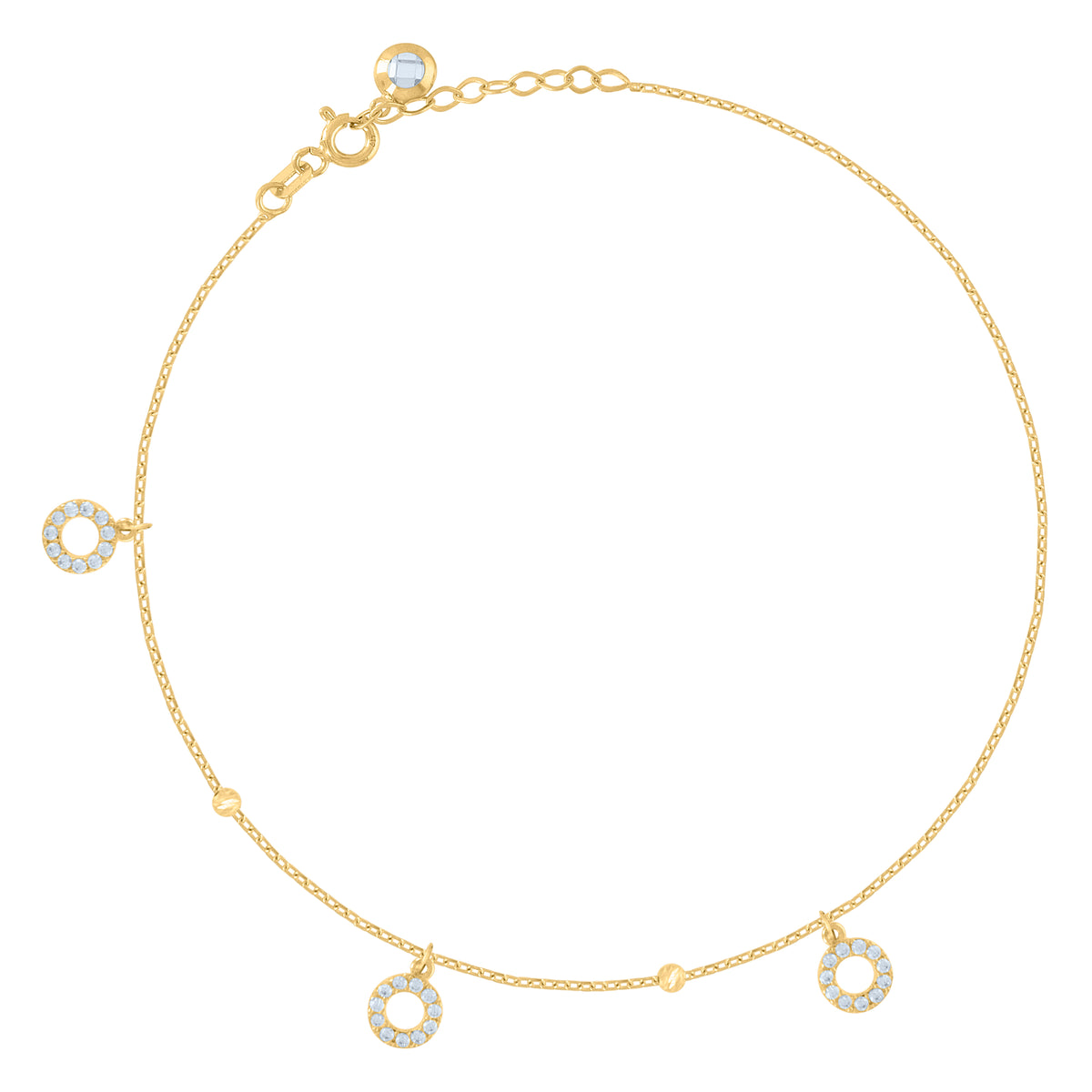 14kt Yellow Gold Womens Cubic-Zirconia Fashion Charm Anklet Bracelet Size 8 Inches