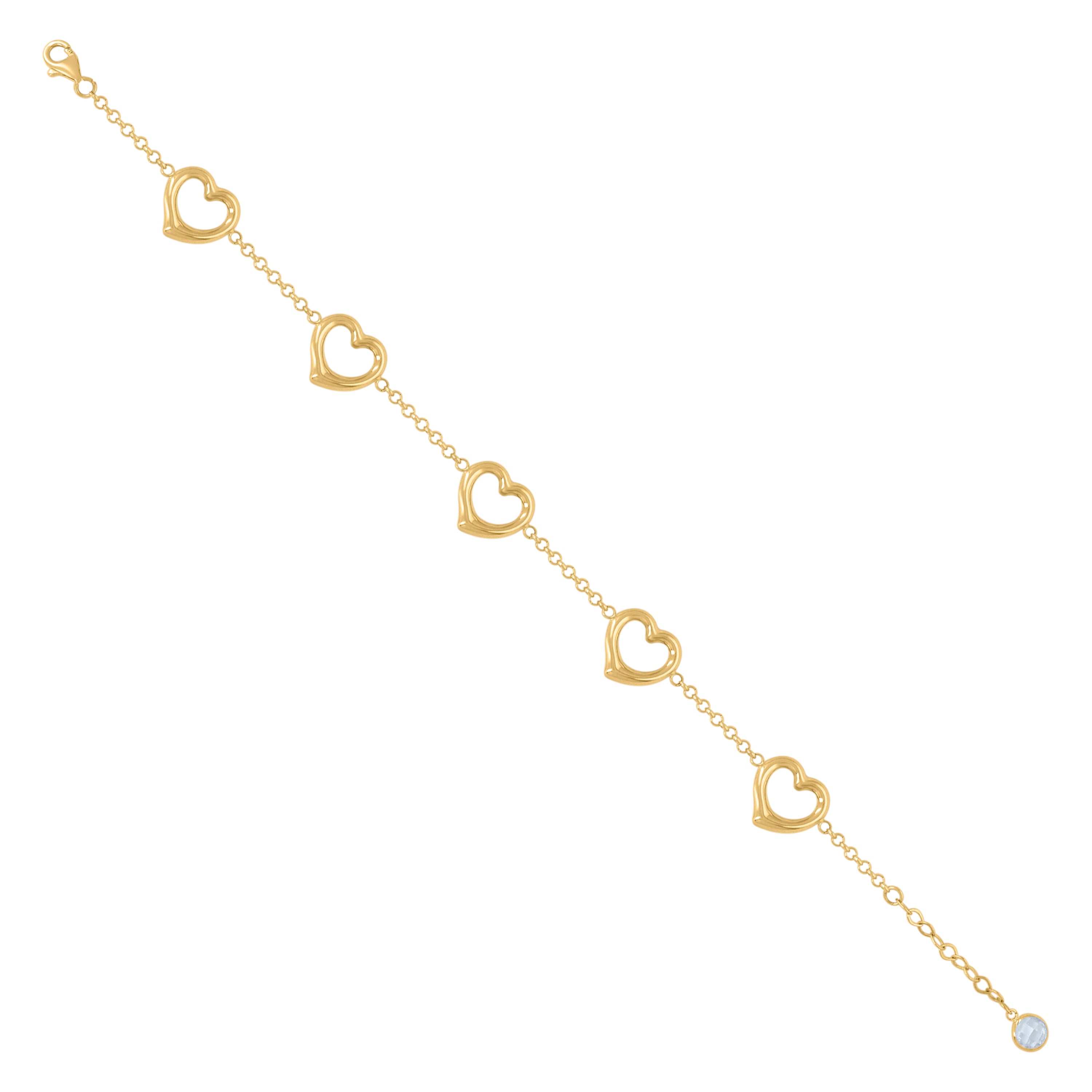 14kt Yellow Gold Womens Cubic-Zirconia Hearts Charm Anklet Bracelet Size 8 Inches