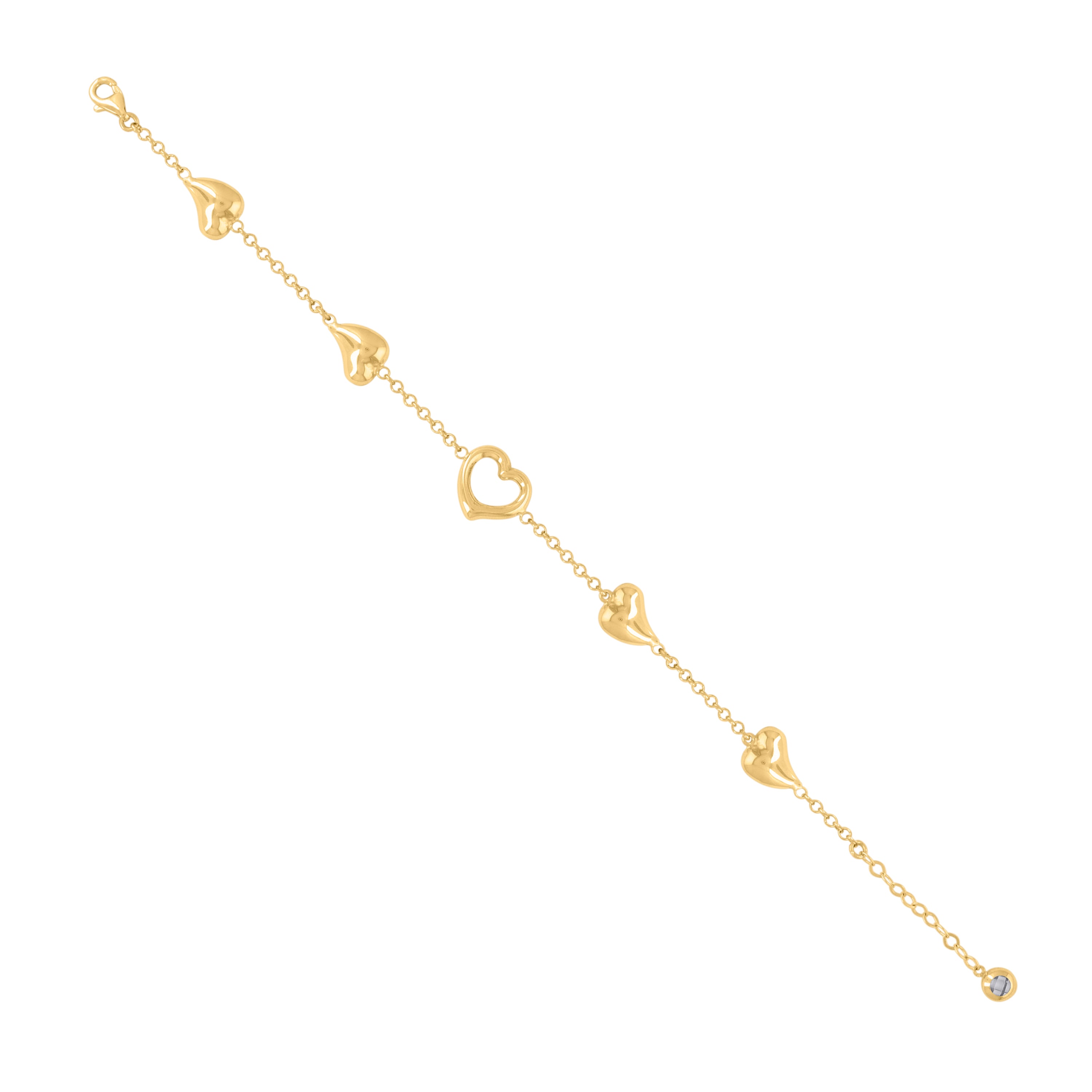 14kt Yellow Gold Womens Cubic-Zirconia Hearts Charm Anklet Bracelet Size 8 Inches