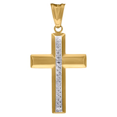 14kt Two-tone Gold Mens Cross Religious Charm Pendant