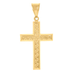 14kt Two-tone Gold Unisex Greek Key Cross Religious Charm Pendant