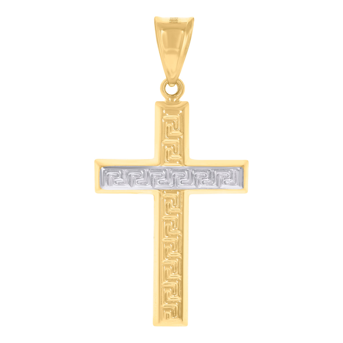 14kt Two-tone Gold Unisex Greek Key Cross Religious Charm Pendant