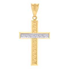 14kt Two-tone Gold Unisex Greek Key Cross Religious Charm Pendant