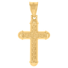 14kt Two-Tone Gold Mens Greek Key Cross Religious Charm Pendant