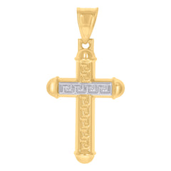 14kt Two-Tone Gold Mens Greek Key Cross Religious Charm Pendant