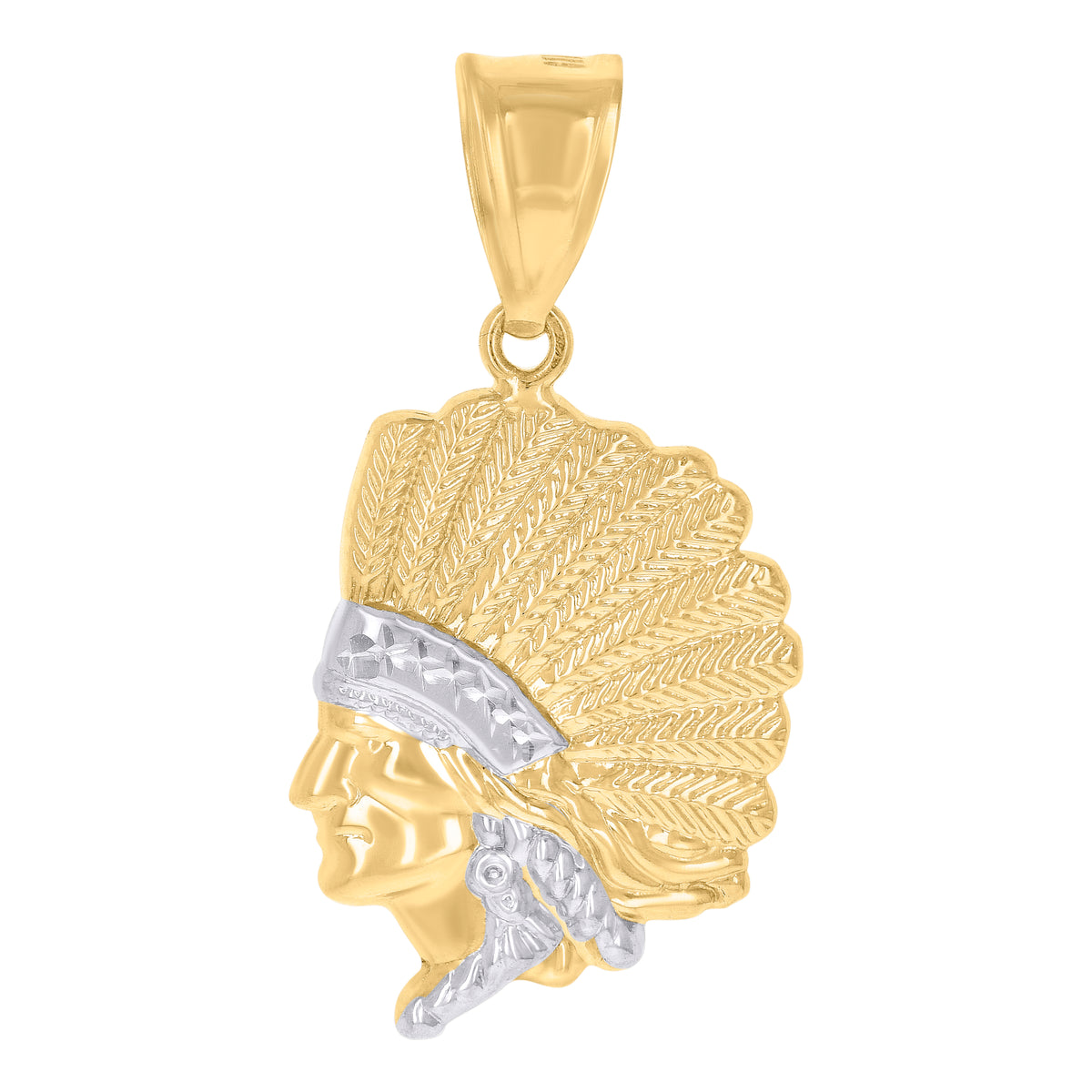 14kt Two-Tone Gold Mens Native Indian Fashion Charm Pendant