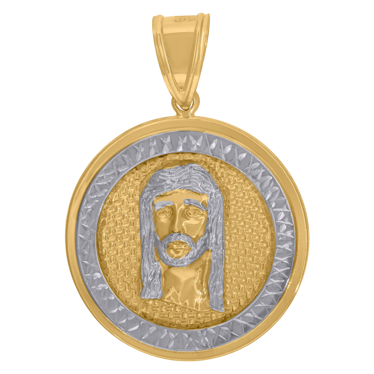 14kt Two-tone Gold Mens Medallion Jesus Religious Charm Pendant
