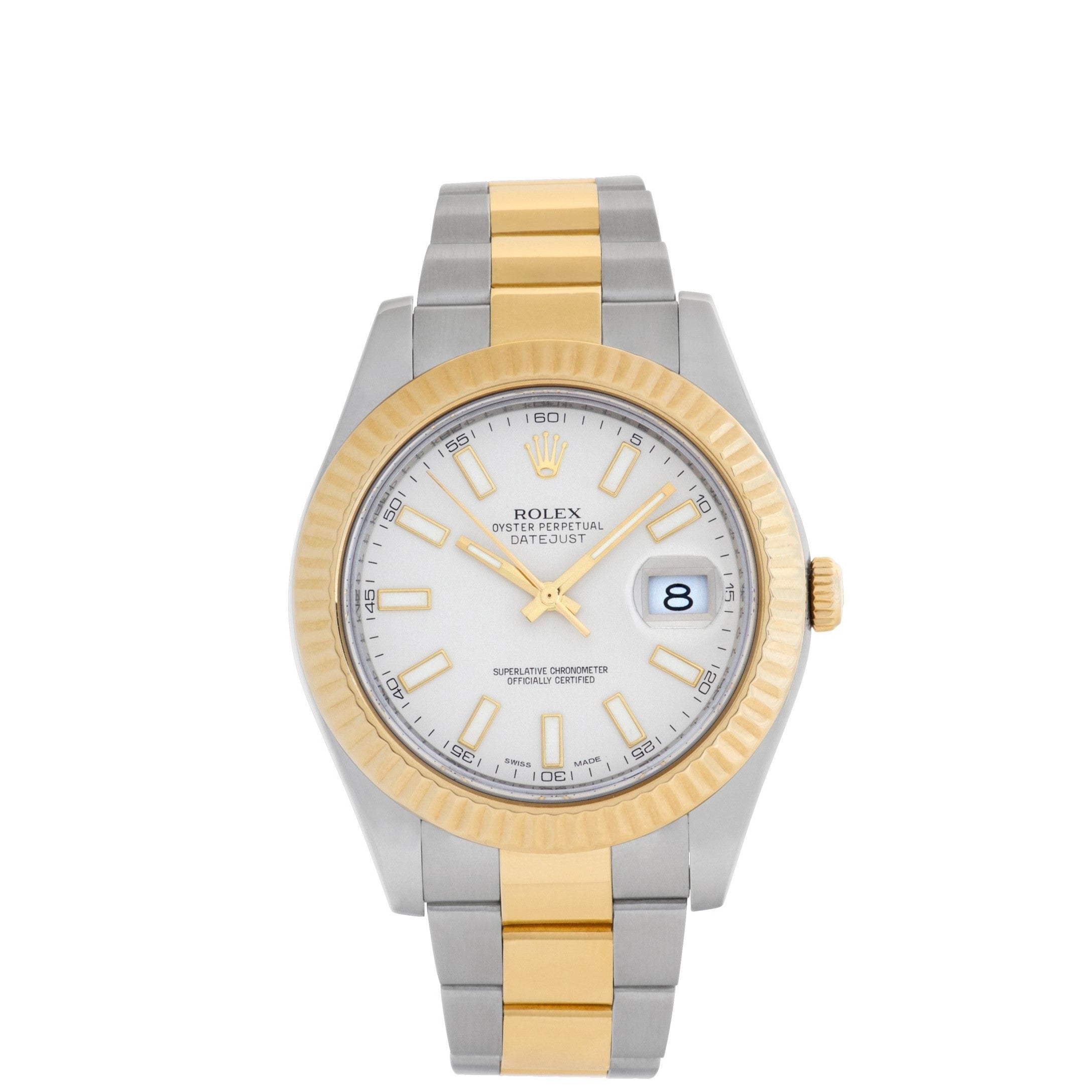 Rolex Datejust 41mm 2 Tone 18k Yellow Gold & Stainless Steel Fluted Bezel Ivory Dial Oyster Steel Watch 116333