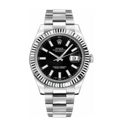 Rolex Datejust II 41mm 18k White Gold Fluted Bezel Black Dial Oyster Stainless Steel Watch 116334