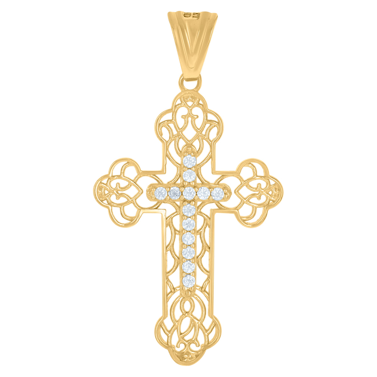 14kt Yellow Gold Mens Cubic-Zirconia Cross Religious Charm Pendant