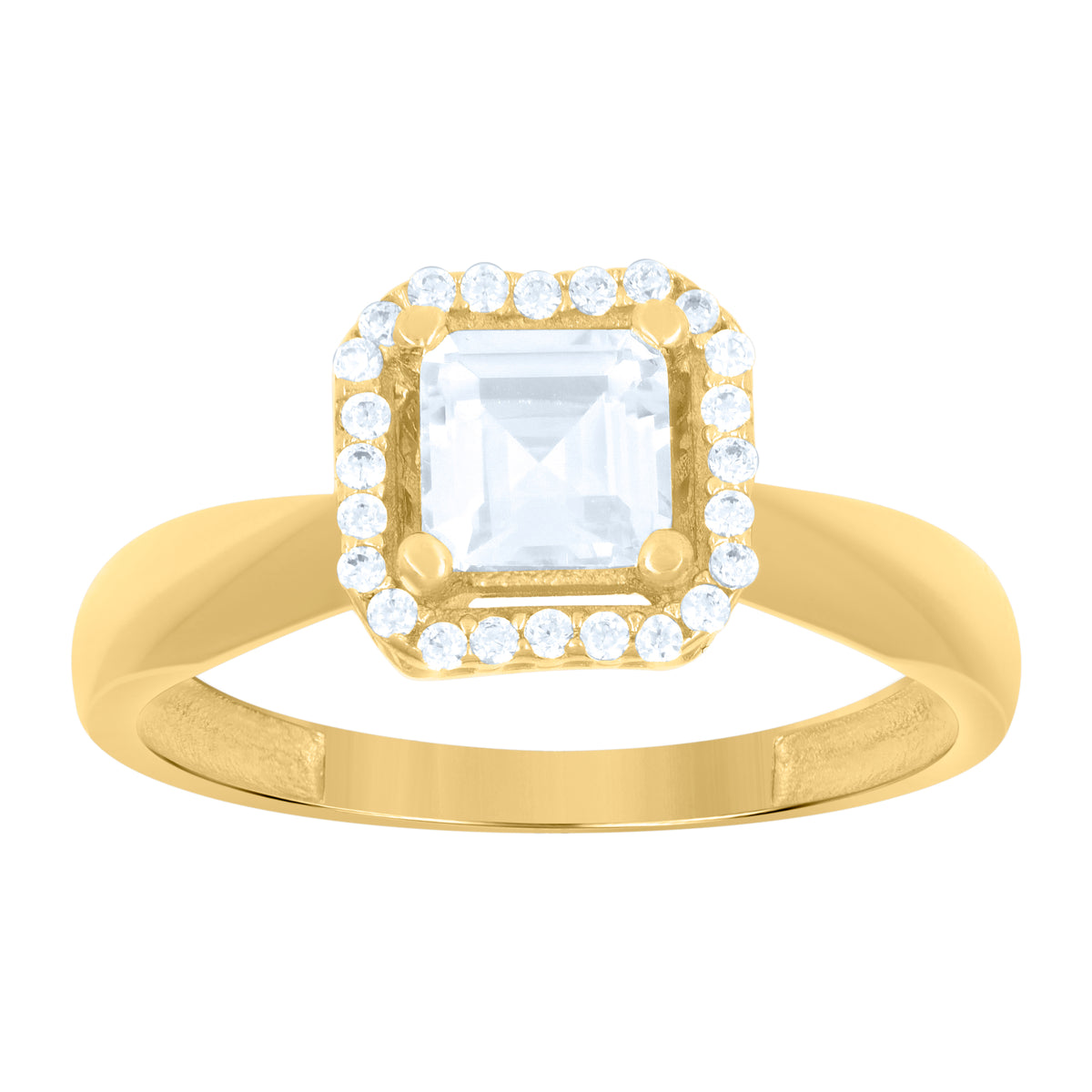 14kt Yellow Gold Womens Cushion-Cut Round Cubic-Zirconia Fashion Ring