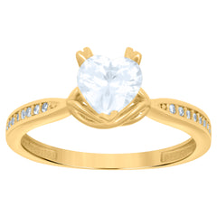 14kt Yellow Gold Womens Heart Round Cubic-Zirconia Heart Engagement Ring