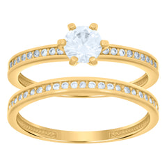 14kt Yellow Gold Womens Cubic-Zirconia Duo Bridal Ring Set