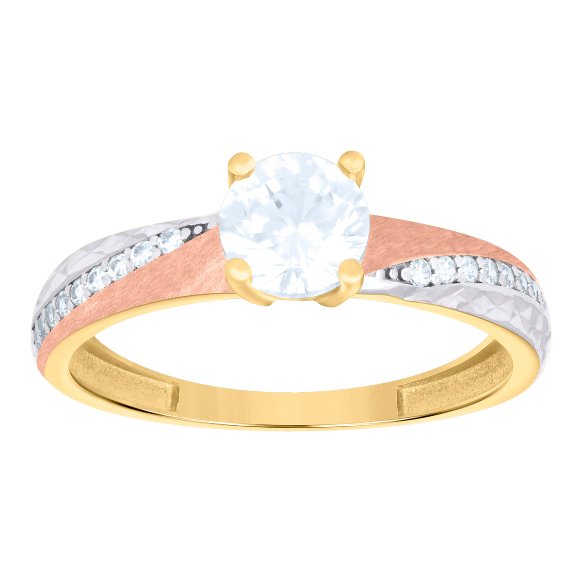 14kt Tri-Color Gold Womens Cubic-Zirconia Engagement Ring