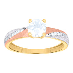 14kt Tri-Color Gold Womens Cubic-Zirconia Engagement Ring