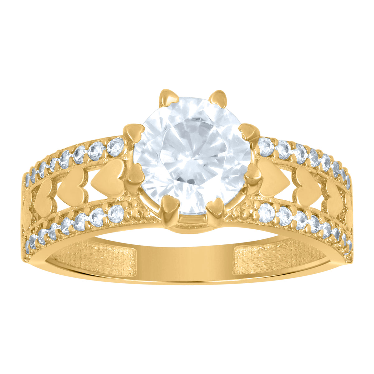 14kt Yellow Gold Womens Cubic-Zirconia Hearts Ring