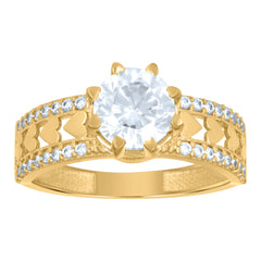 14kt Yellow Gold Womens Cubic-Zirconia Hearts Ring
