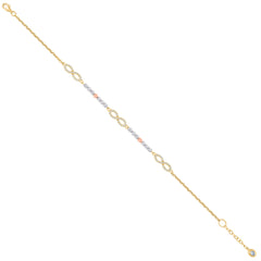 14kt Tri-Color Gold Womens Cubic-Zirconia Beaded Infinity Charm Bracelet