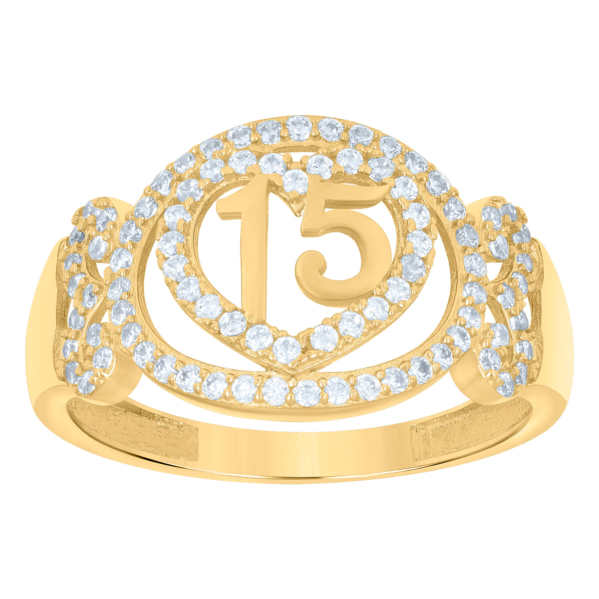 14kt Yellow Gold Womens Cubic-Zirconia 15 Anos Quinceanera Heart Ring