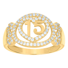 14kt Yellow Gold Womens Cubic-Zirconia 15 Anos Quinceanera Heart Ring
